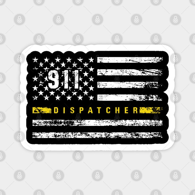 911 Dispatcher Flag Thin Gold Line Tee Magnet by Shirts by Jamie