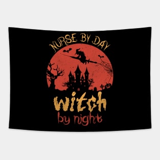 Nurse By Day Witch By Night Funny Halloween Gift For Nurses Tapestry