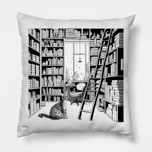 Cat in the Library Pillow