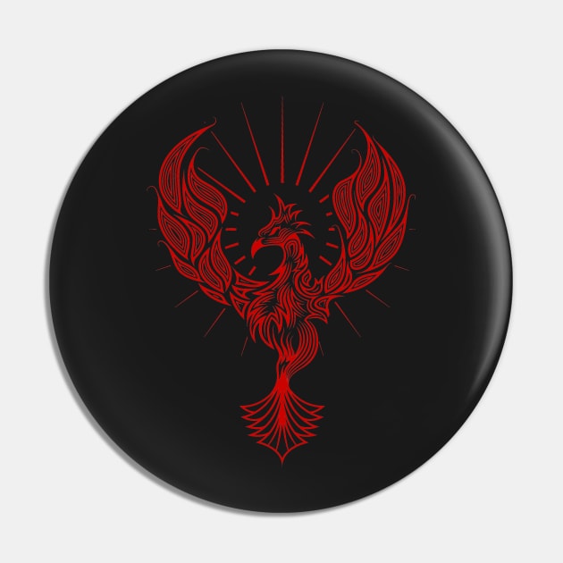 Tribal Phoenix Bird Rising in Red Pin by Pangea5