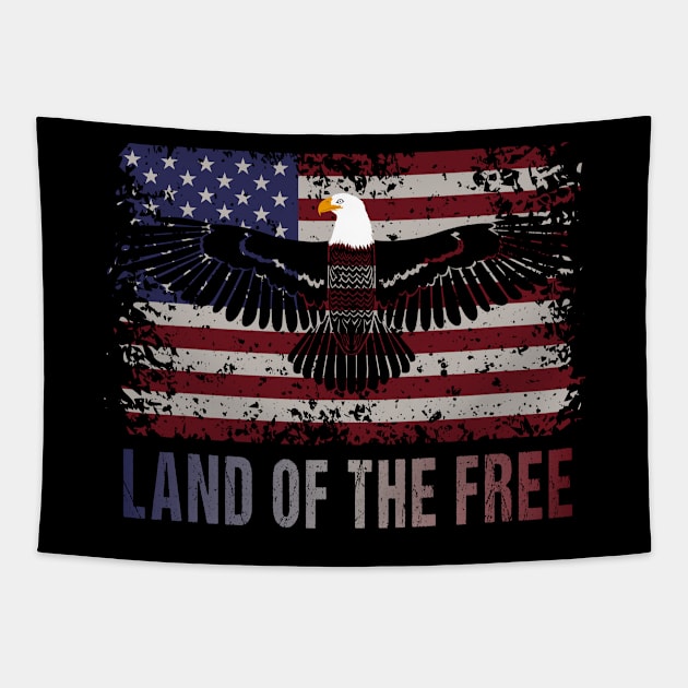 American Flag Patriotic Land of the Free Design with Eagle Tapestry by Teeziner