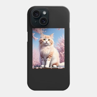 Cat in a cherry blossom tree - Modern digital art Phone Case