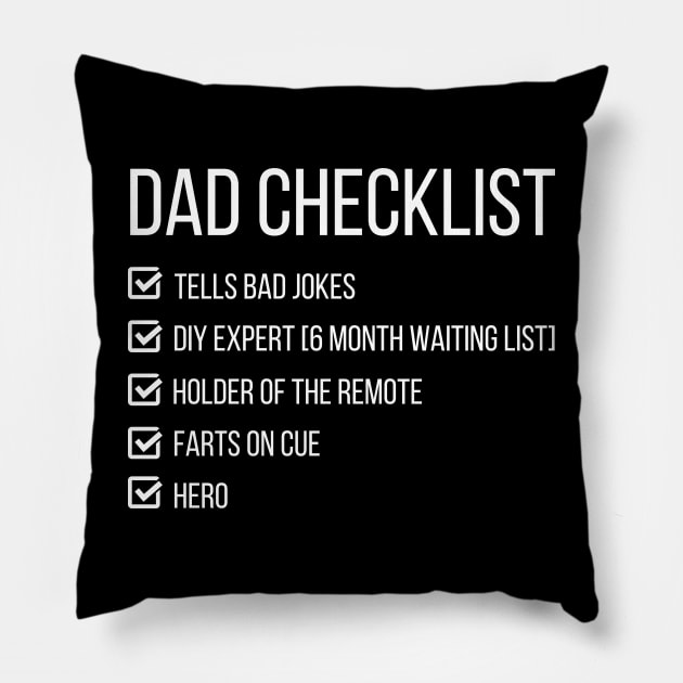 Funny Dad Checklist gift idea for the best dad! Pillow by Katebi Designs