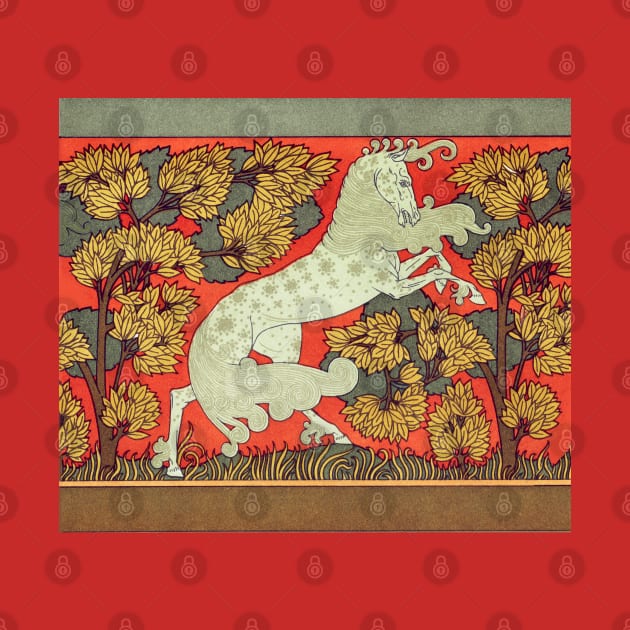 RAMPANT WHITE HORSE WITH TREES IN WOODLAND Art Nouveau Animals by BulganLumini