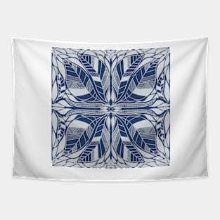 Symmetrical Blue and White Leaves Design Tapestry