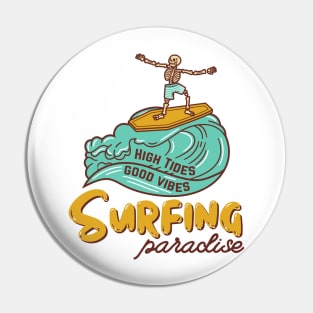 Colorful Retro Summer Surfing T-Shirt Pin