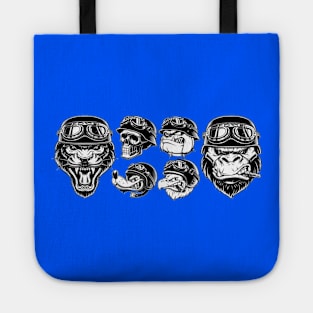 Set of animals bikers. Design of motorcycle riders. Sport mascots Tote