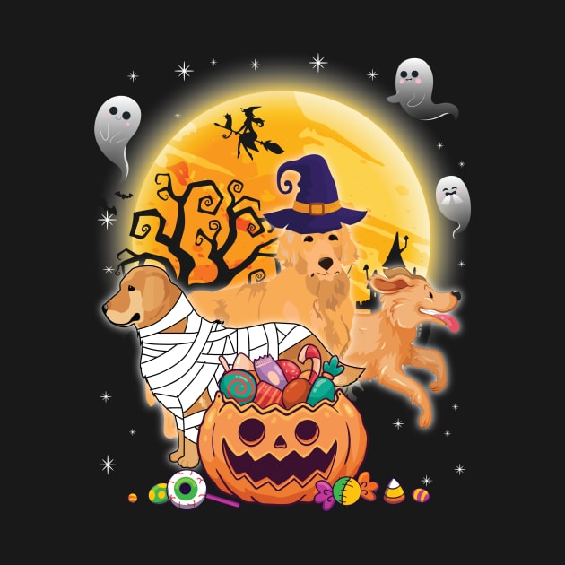 Golden Retriever Dog Mummy Witch Moon Ghosts Happy Halloween Thanksgiving Merry Christmas Day by joandraelliot