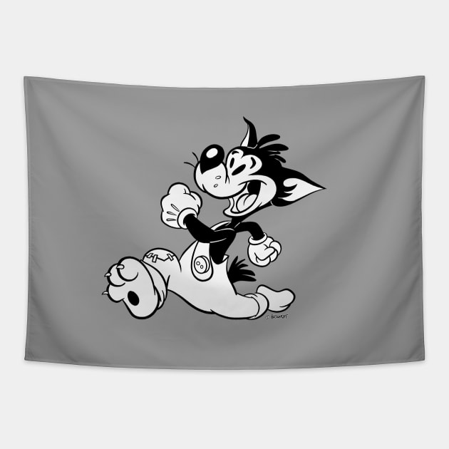 Runaway Fox Retro 30s Cartoon Rubber Hose Style Tapestry by Skull Island Productions