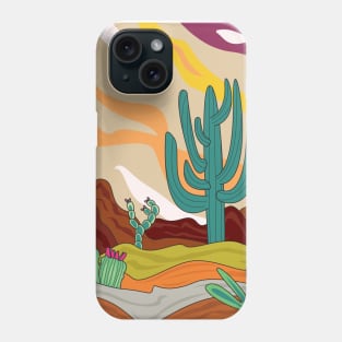 Desert climate, retro style, abstract cactus , sun, sand and mountains , Arizona Phone Case