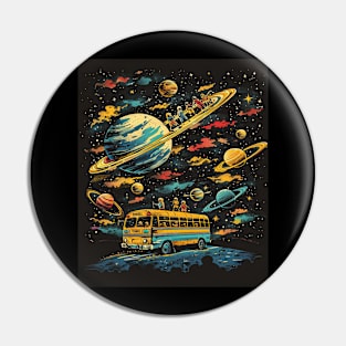 Galactic School Run: Vintage Space Bus Adventure Tee Pin