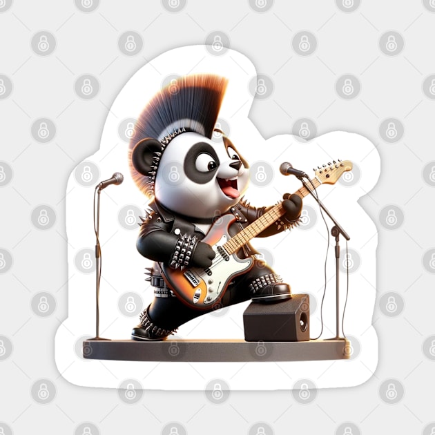 Rockstar Panda - Punk Rock Power - Electric Guitar Panda Tee Magnet by vk09design