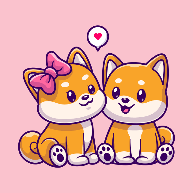 Cute Couple Shiba Inu Dog Sitting Cartoon by Catalyst Labs