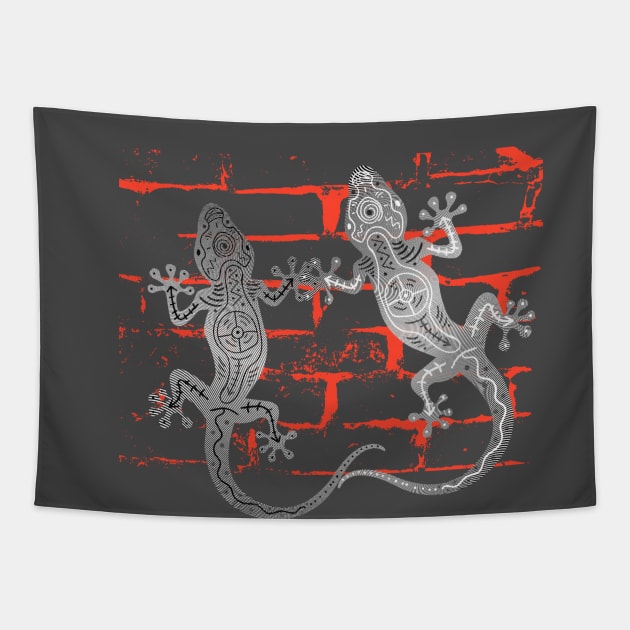 LIZARDS ON THE BRICK WALL Tapestry by DAZu