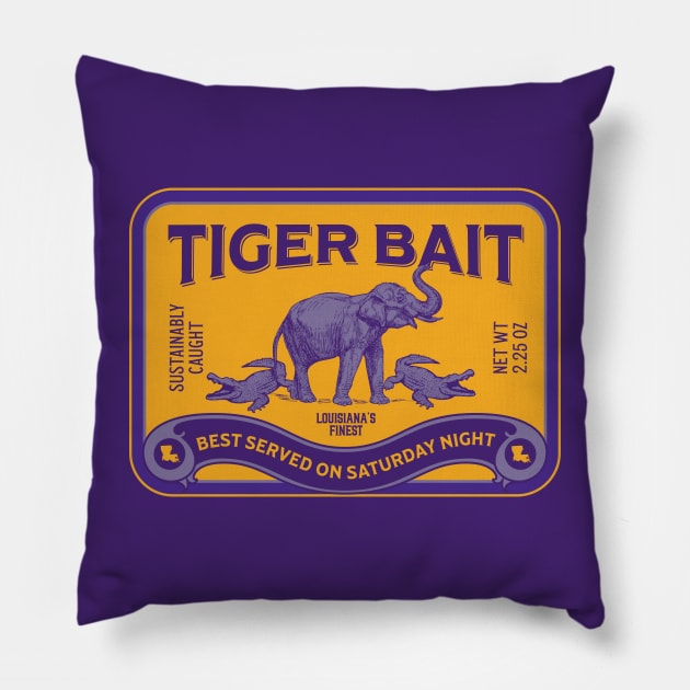 Vintage Tiger Bait Purple and Gold Sardine Tin BR Pillow by SLAG_Creative