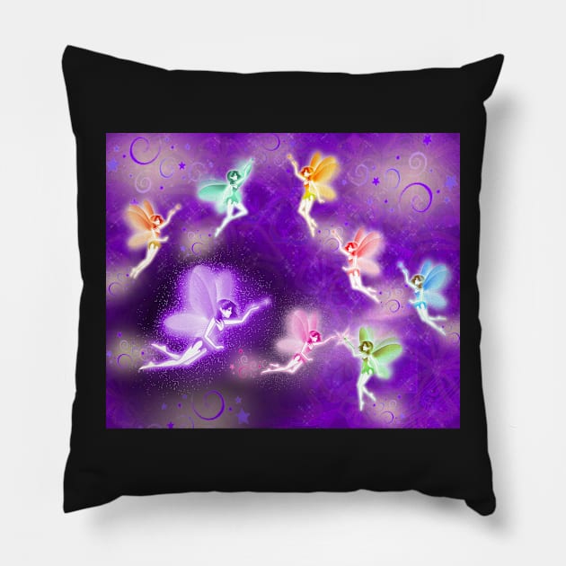 Rainbow pixies meet at night Pillow by Kartoon