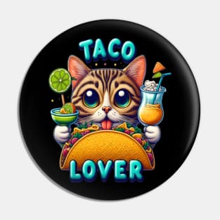 Taco Lover Cat With Refreshing Drink Pin