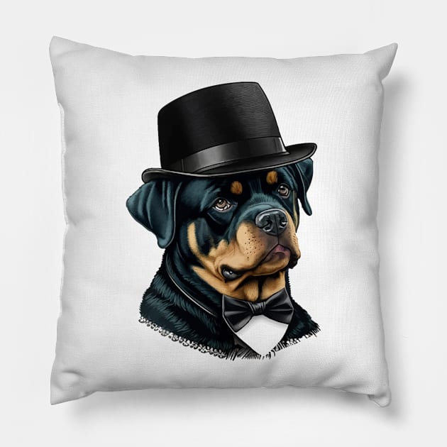 Rottweiler Funny Top Hat Pillow by K3rst