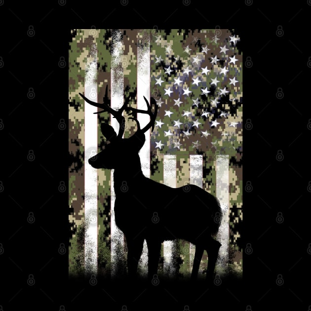 Deer Elk Buck Camouflage Camo US Flag Hunting by Dual Rogue