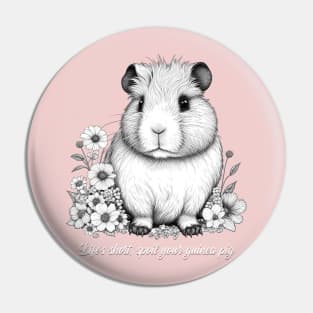 Cute Guinea Pig illustration in Black and White Pin