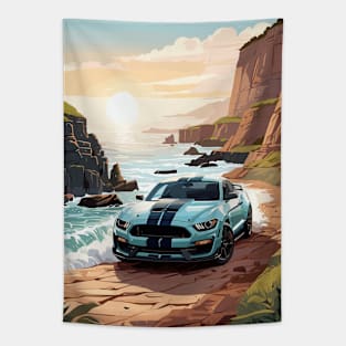 Modern American GT 500 Muscle Car Blue and Black Poster Tapestry