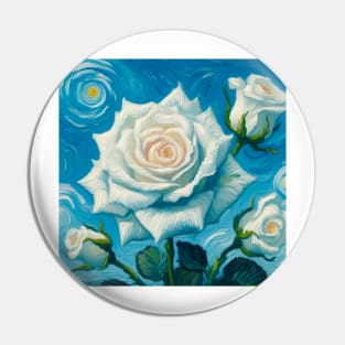 White Rose Painting Blue Background Van Gogh Style Painting Digital Art Pin