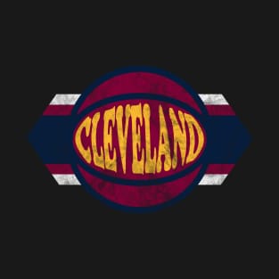 Cleveland Basketball retro and distressed ball and stripe T-Shirt