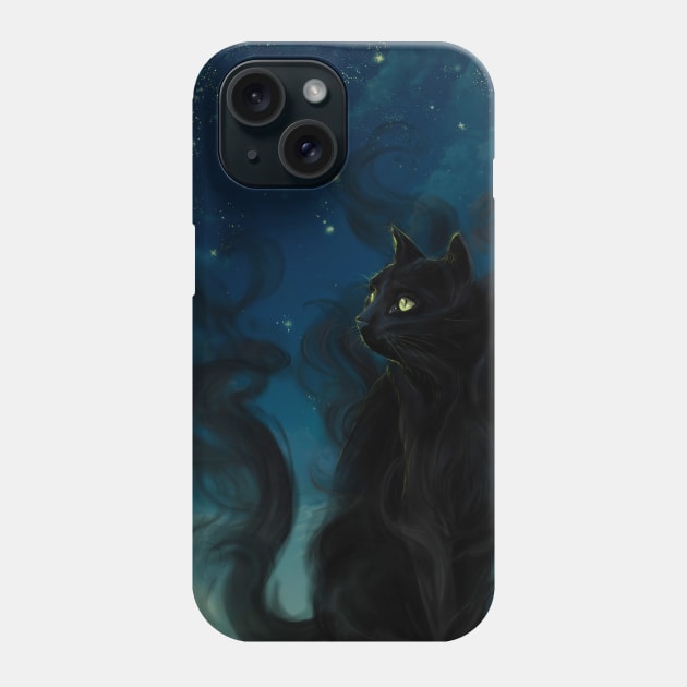 Shadow Black Cat Moon Night - Digital Art Painting Phone Case by mendic