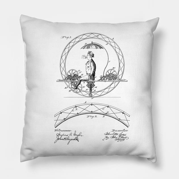 One Wheeled Vehicle Vintage Patent Hand Drawing Pillow by TheYoungDesigns