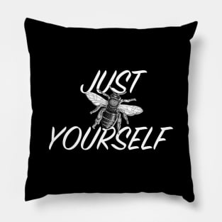 Hand drawn Bee with 3D effect for dark  background colors with Just bee yourself quote Pillow