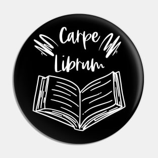 Carpe Librum - White Graphic Version - Seize the Book - Carpe Diem Pin