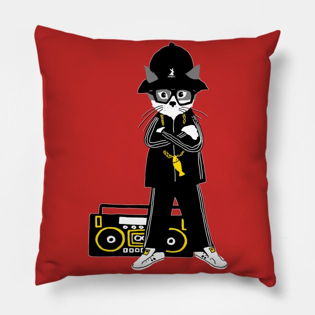 80"s hip hop cat Pillow by yumiyoshi4