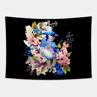 Floral Blue Jay Tapestry