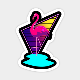 80s Synthwave Inspired Pink Flamingo Triangle Design Magnet