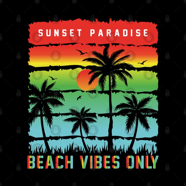 Vintage Retro Style Waves Sunset Paradise Beach Vibes Only by Msafi