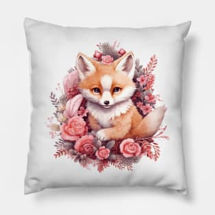 Pink Christmas Fox Pillow
