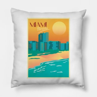 Miami, Florida - Vintage Travel Poster Pillow