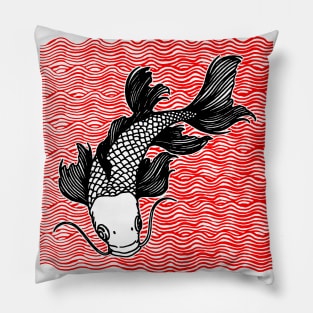 Koi Fish Great Wave Tattoo Red Blk Pillow
