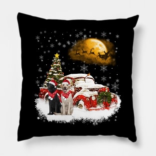 Red Truck Xmas Tree Two Labradors Christmas Pillow