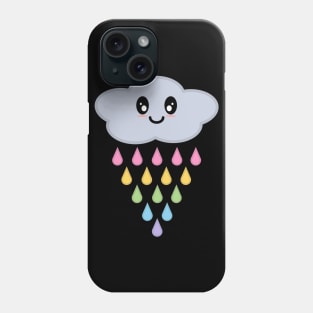 Kawaii Cute Raining Rainbow Rain Cloud in Black Phone Case
