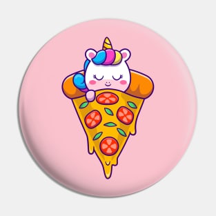 Cute Unicorn Sleeping On Pizza Cartoon Pin