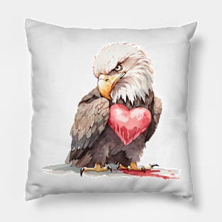 Valentine Bald Eagle Holding Heart Pillow