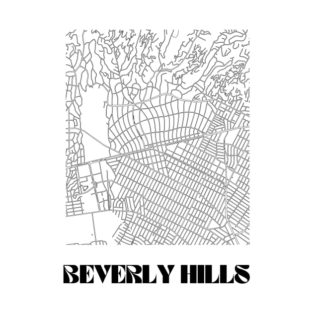 Retro Map of Beverly Hills, Los Angeles Minimalist Line Drawing by SKANDIMAP