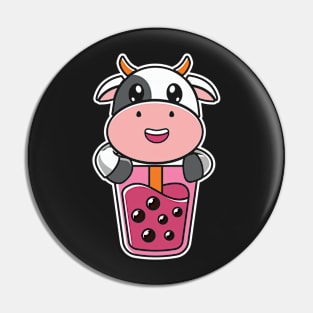 cow kawaii boba tea Pin