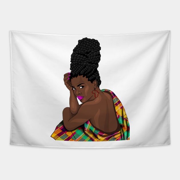 Melanin Queen Afro African Pride Kente Pattern Tapestry by Merchweaver