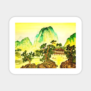 Green hills on yellow sky Magnet