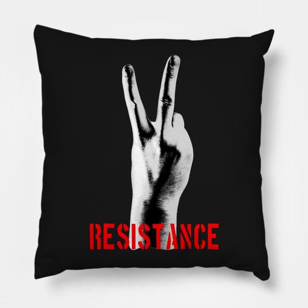 Resistance Two Fingers Pillow by artpirate