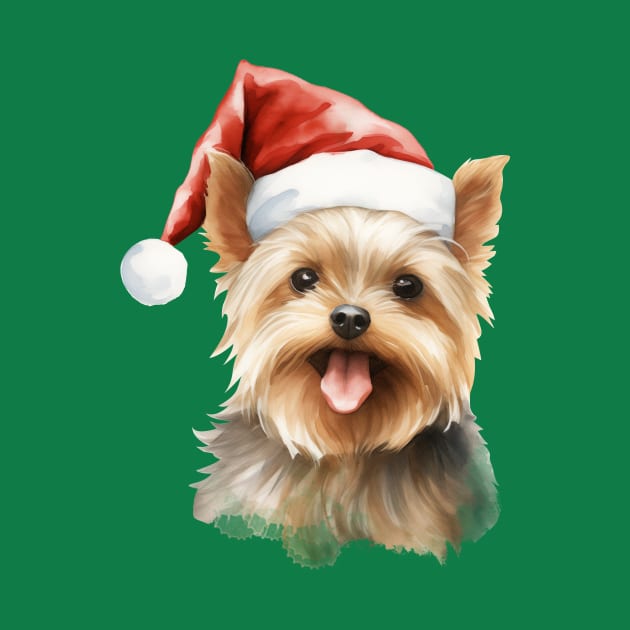 Yorkshire Cute Puppy Christmas Elf by peterdesigns