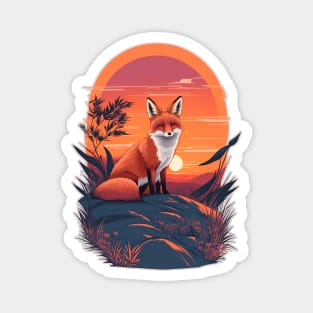 Sunset Fox: Graceful Wildlife Beneath the Setting Sun Magnet