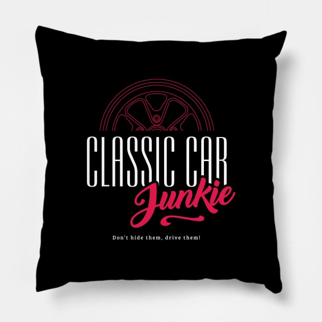 Classic Car Junkie - Vintage car fan Petrol Head Pillow by Aircooled Life